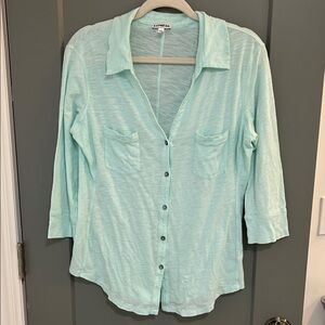 EXPRESS  Women's Light Green Button-Down Shirt size large